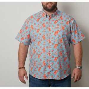 DIXXON Flannel Co The Mai Tai Aloha Shirt Mens 4X Blue Orange Tropical Stretch
